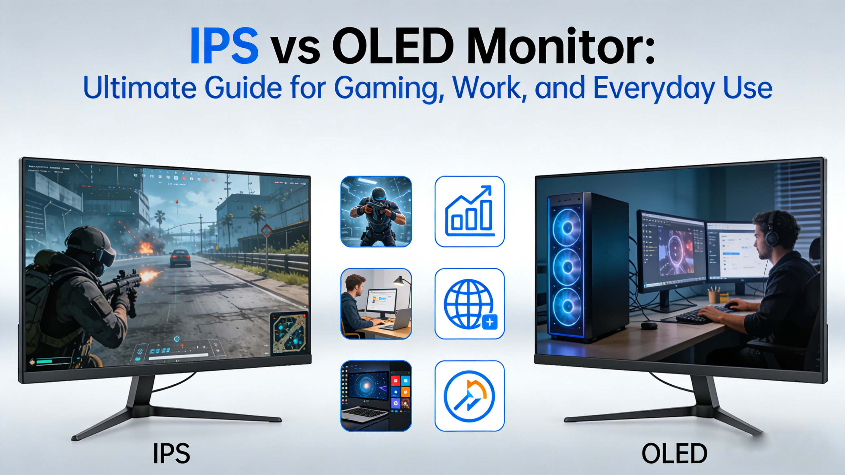 IPSモニターとOLEDモニターの比較：ゲーム、仕事、日常使用のための究極ガイド